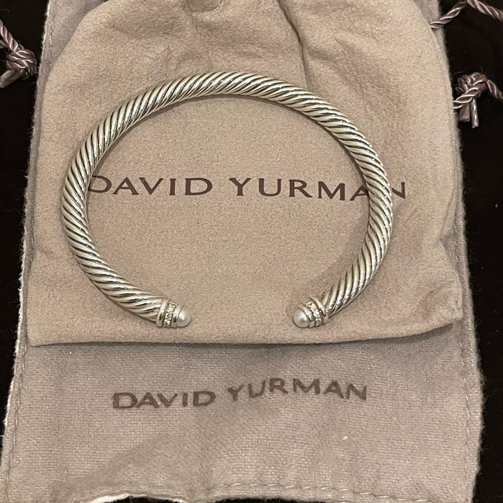 David Yurman Pearl & Diamond 4mm Cable Bracelet